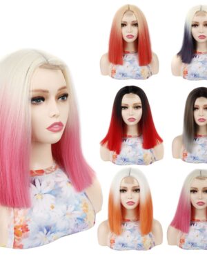 White Pink Gradient Straight Wig